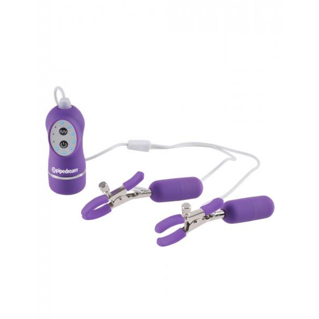 Fetish Fantasy 10 Function Vibrating Nipple Clamps Purple