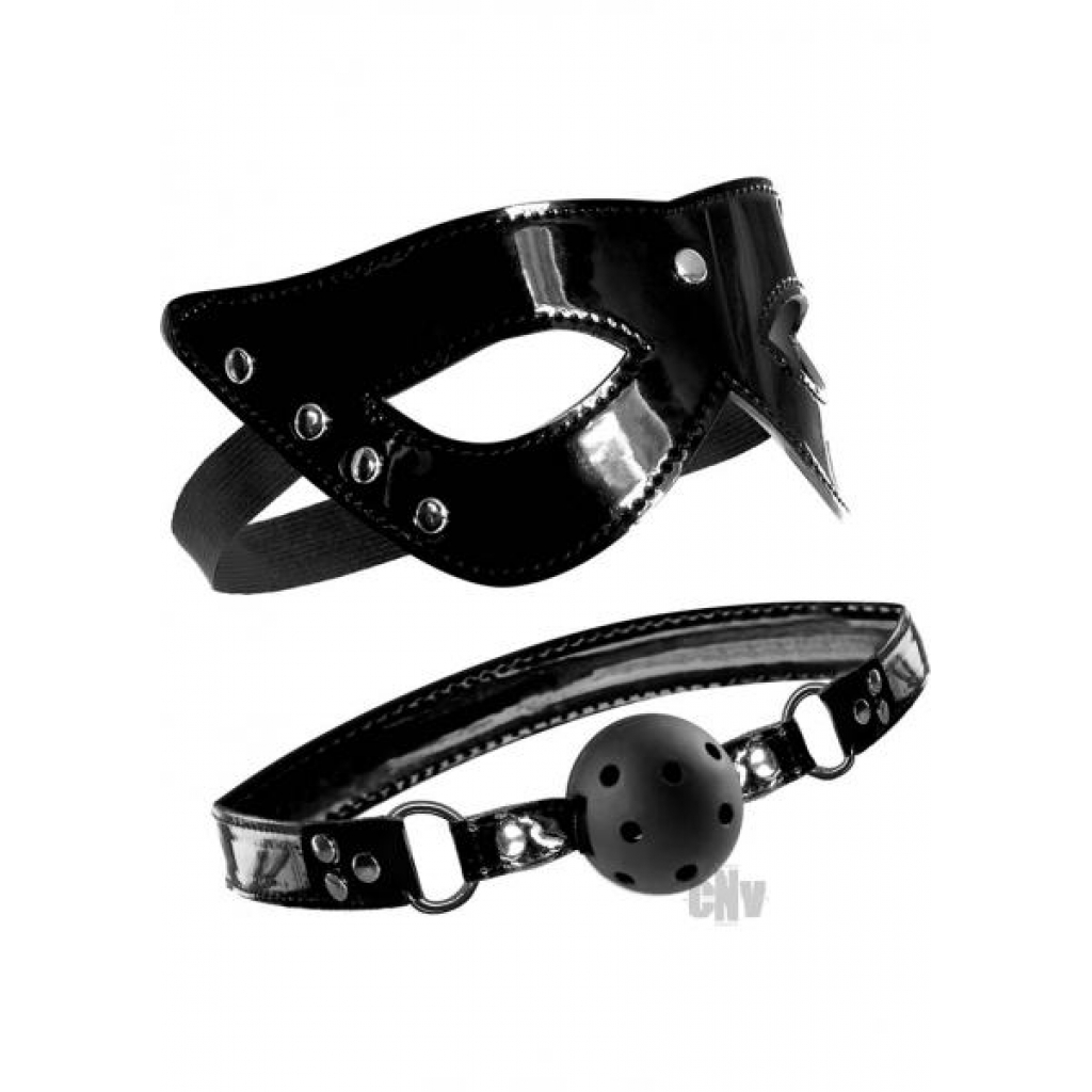 Masquerade Mask and Ball Gag - Black