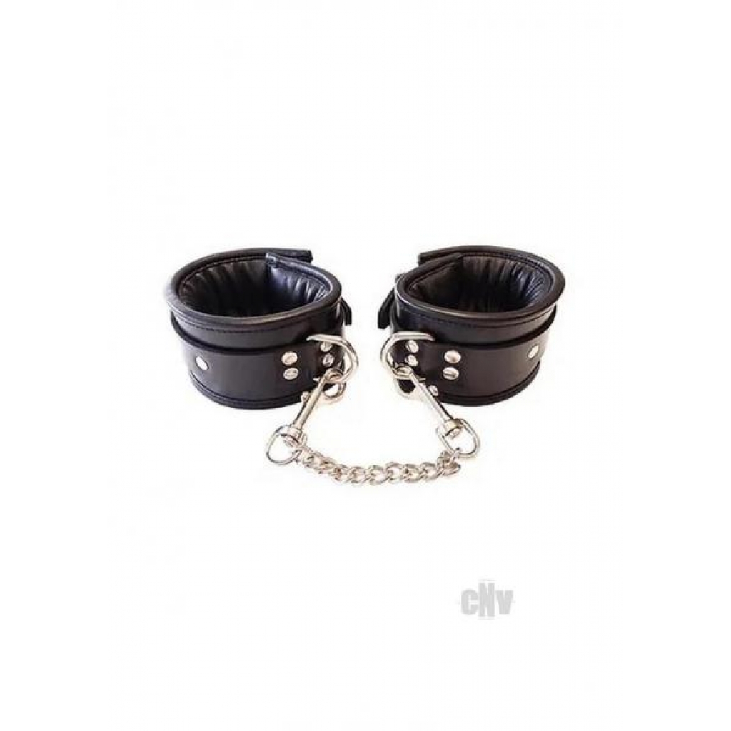 Padded Leather Ankle Cuffs - Black Silver