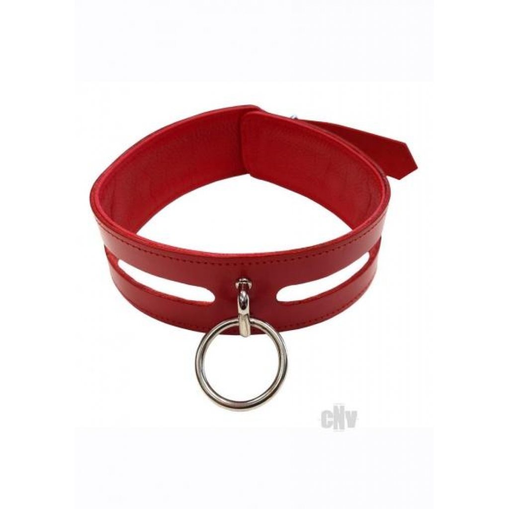 Seductive Red Leather O-Ring Collar