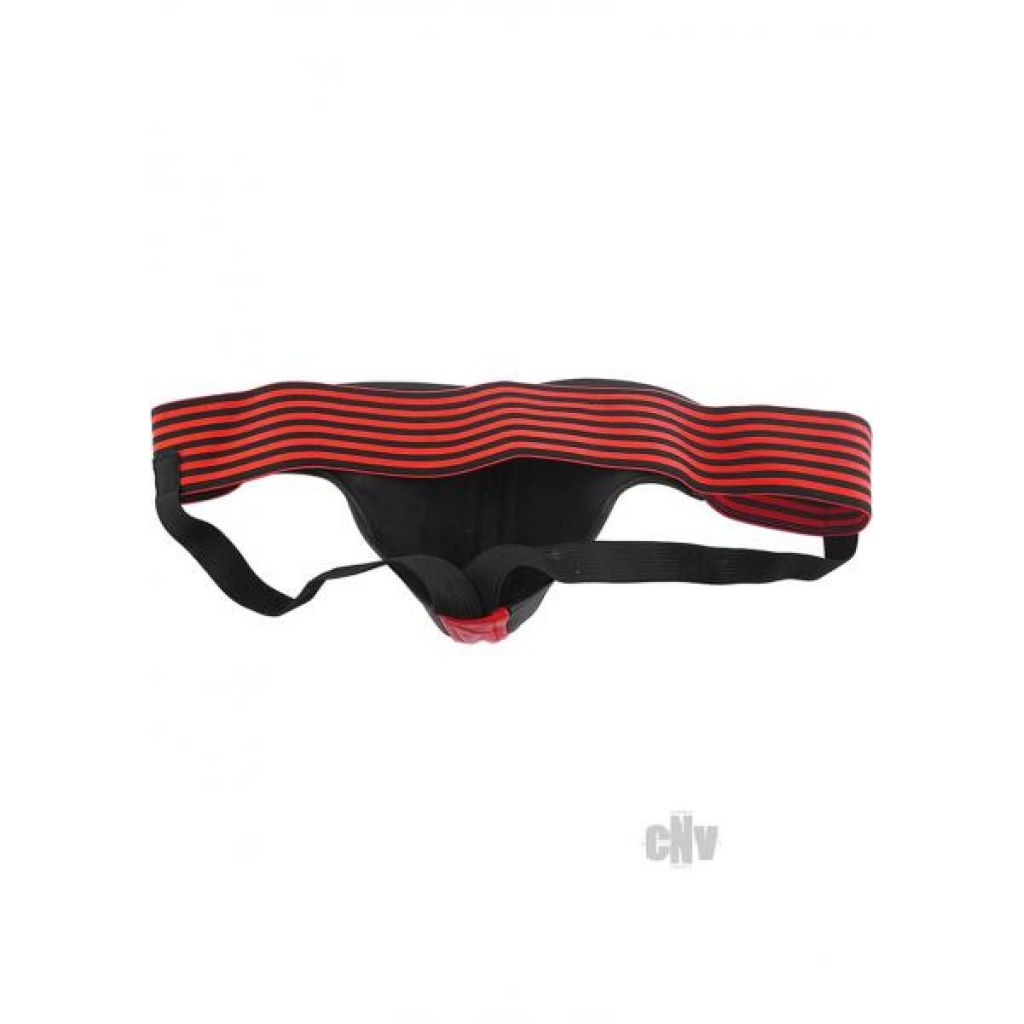 Rouge Leather Jockstrap with Stripes - Red Black Large