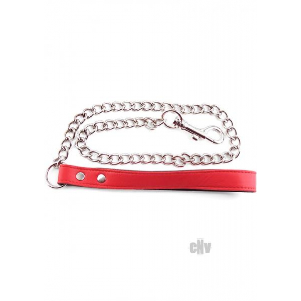 Rouge Leather Handle Chain Lead Leash - Red