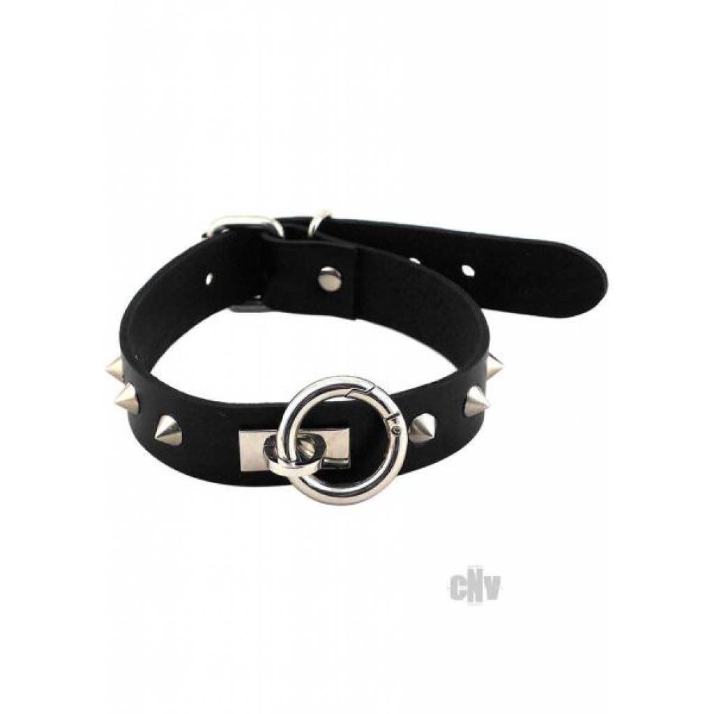 Rouge Leather O-Ring Studded Collar - Black