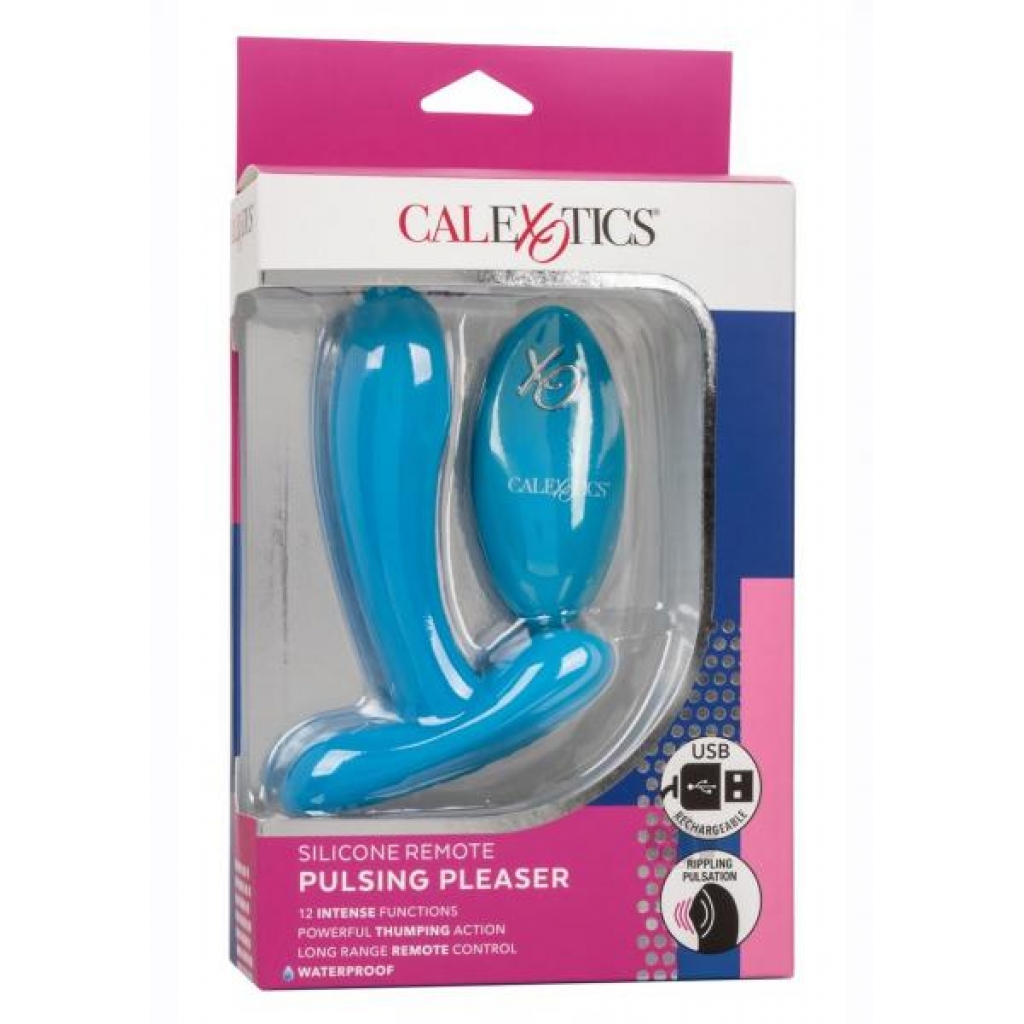 Rechargeable Silicone Remote Pulsing Pleaser in Blue