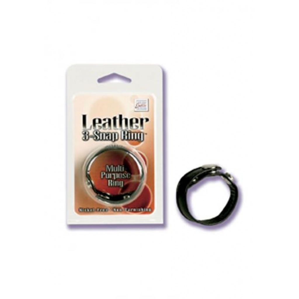 Leather 3 Snap Ring Adjustable Cock Ring - Black