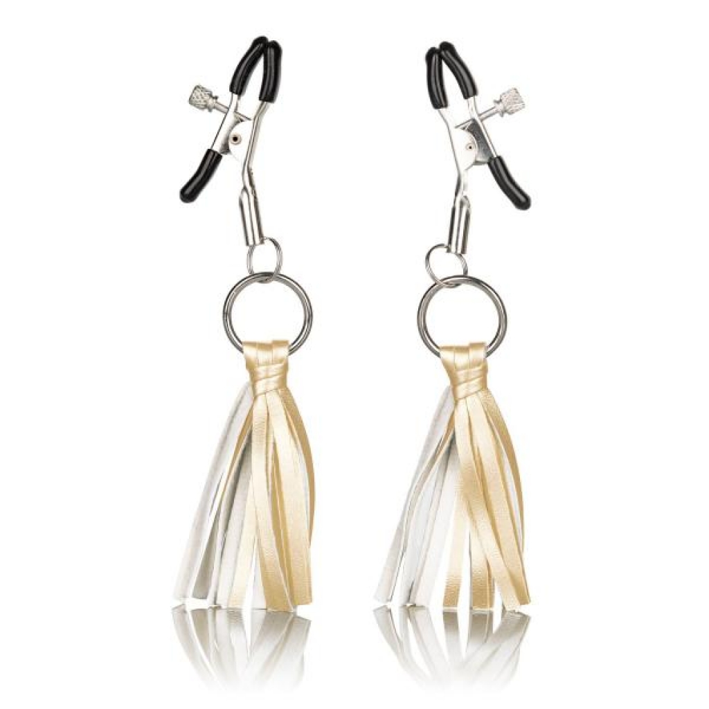 Designer Nipple Play Clamps with Tassels - Elegant Gold