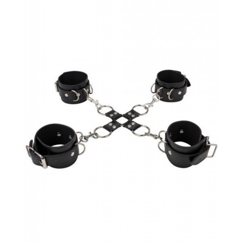 Ouch! Leather Hand and Leg Cuffs - Black - Versatile Bondage Gear