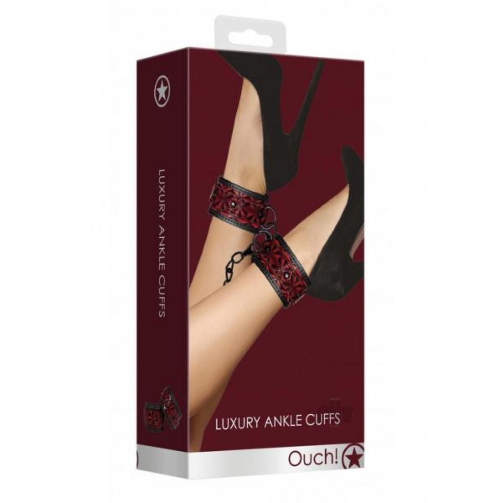 Ouch Luxury Ankle Cuffs - Burgundy