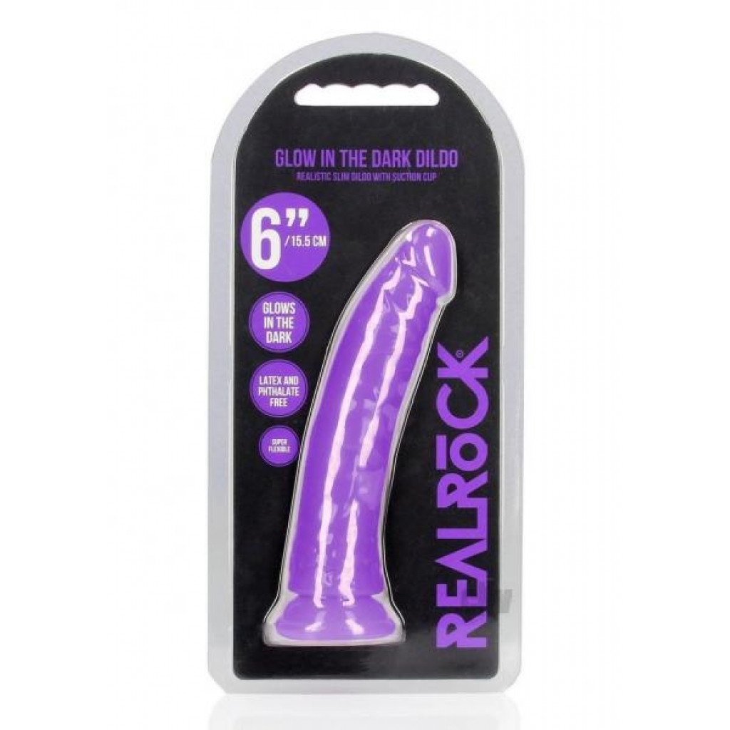 Glow in the Dark Slim Dildo - 6 Inch Purple