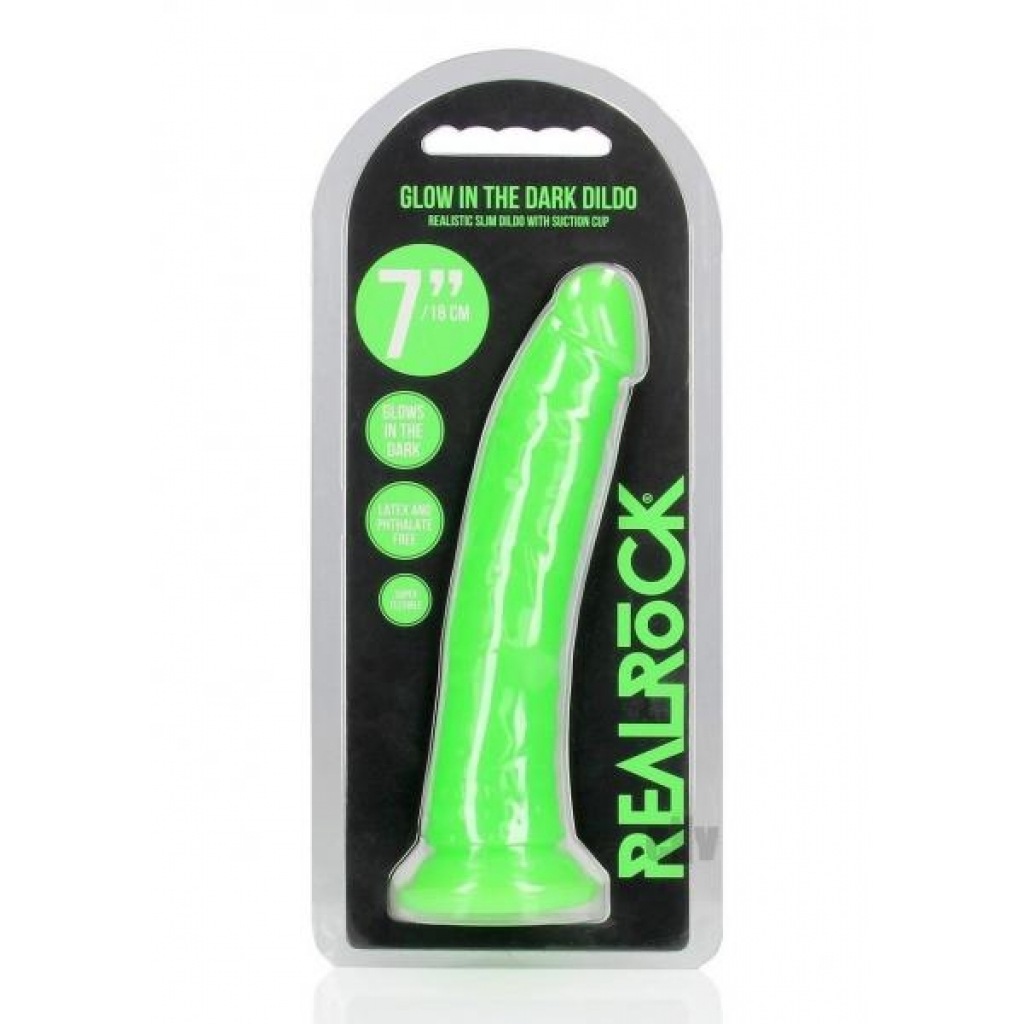 Realrock Slim Dildo - 7 inch - Gitd Green