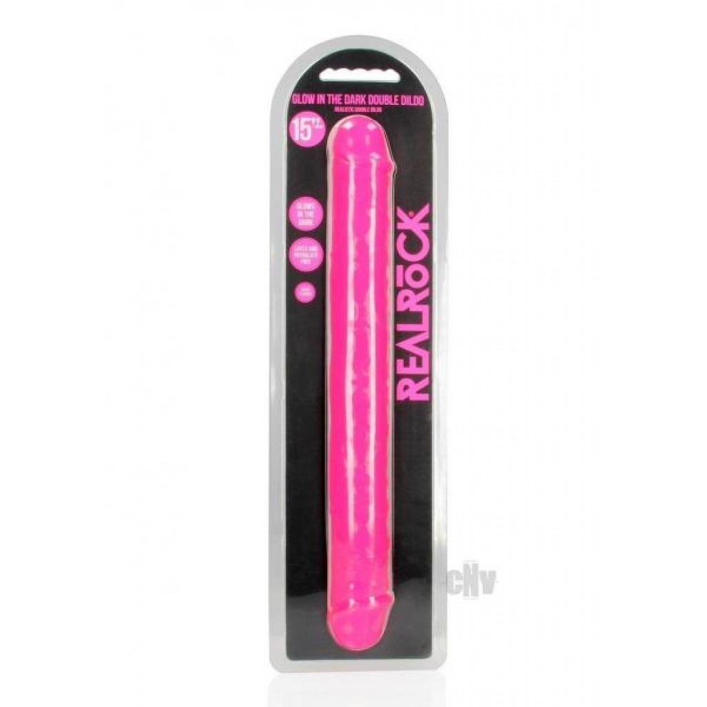 GLOW IN THE DARK Realrock Double Dong - 15 Inches Pink