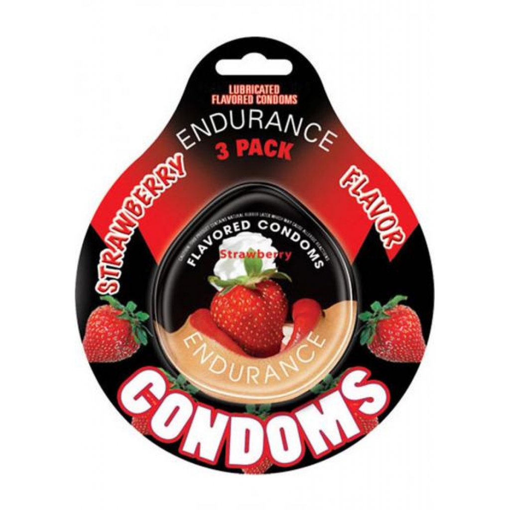 Lubricated Flavored Endurance Condoms - Strawberry (3 Pack)