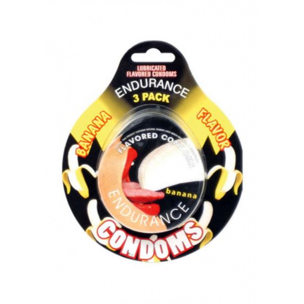 Lubricated Flavored Endurance Condoms 3 Per Pack Banana