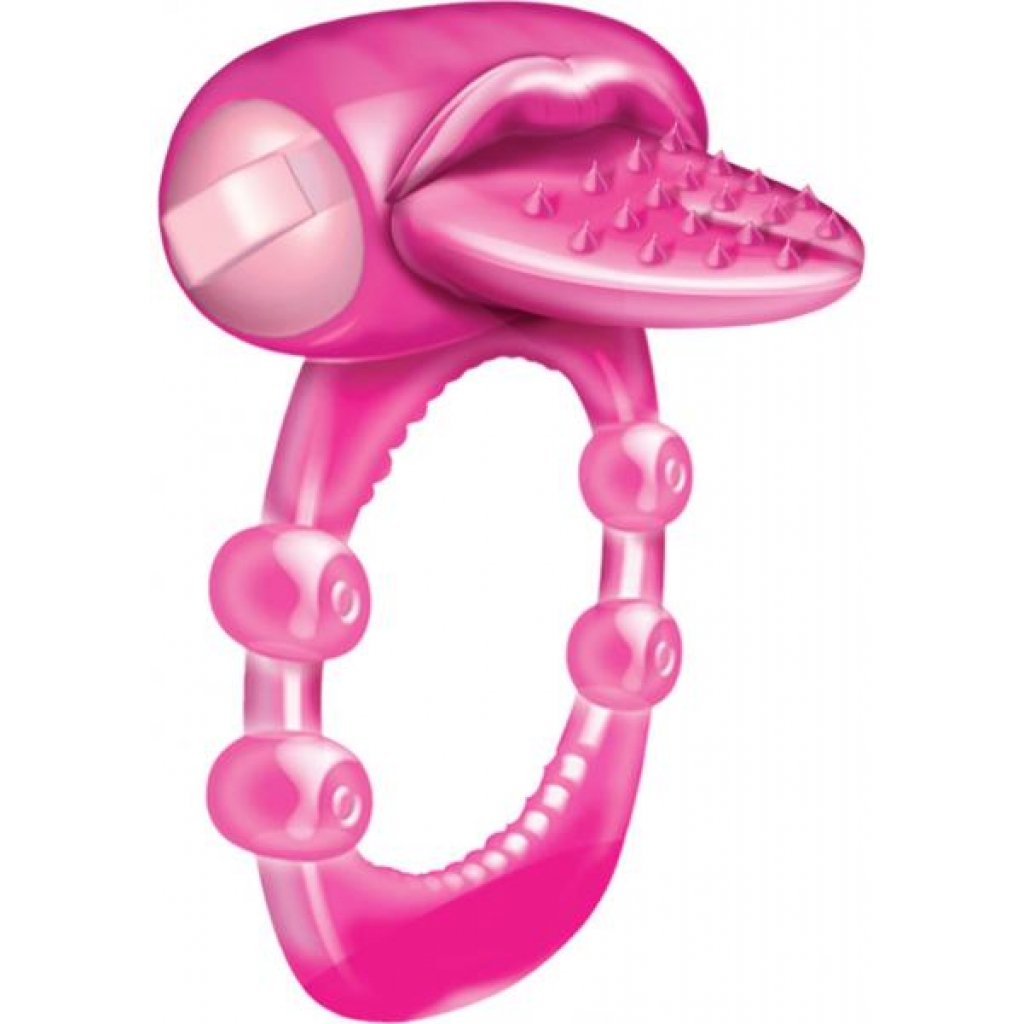 Nubbie Tongue Vibrating Silicone Cock Ring - Magenta Pink