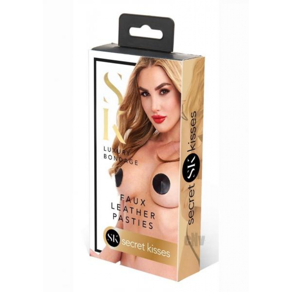 Secret Kisses Faux Leather Pasties - Black