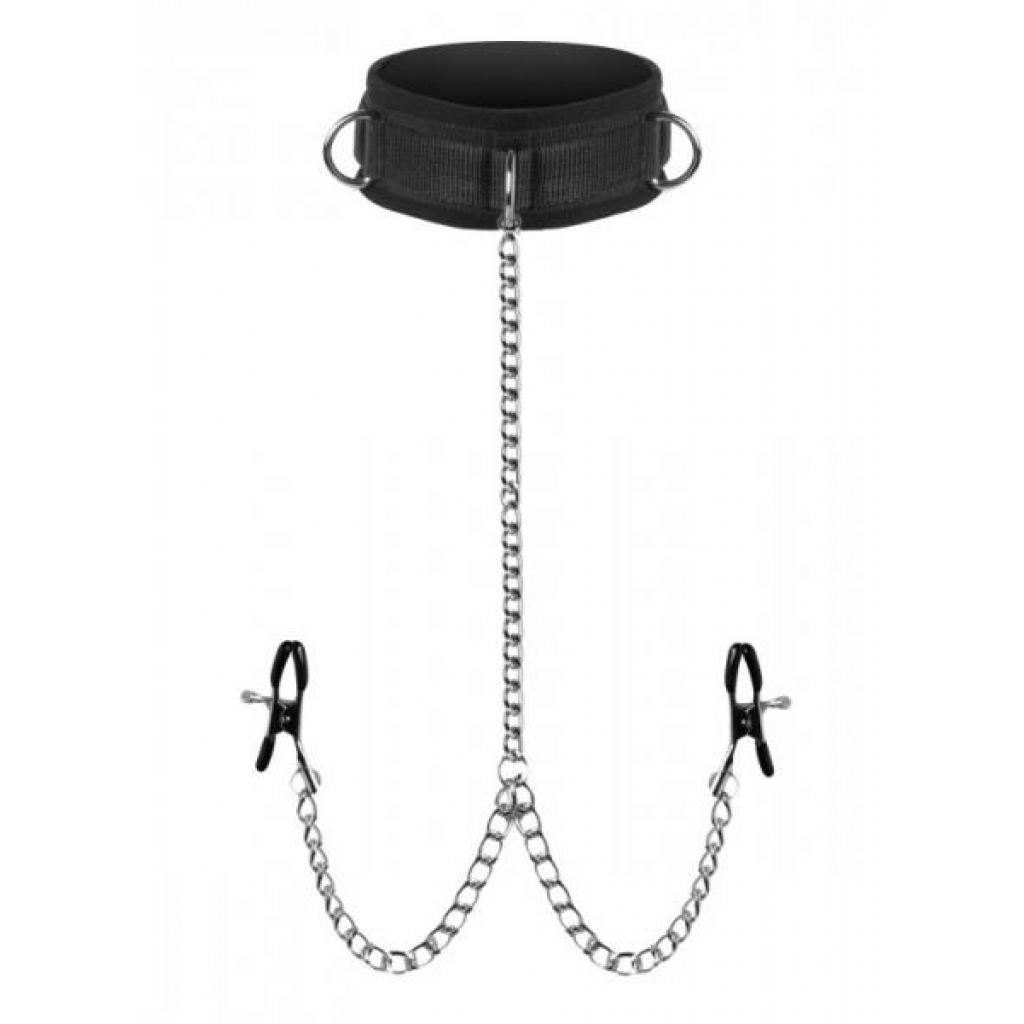 Submission Collar and Nipple Clamps Silver - BDSM Essentials