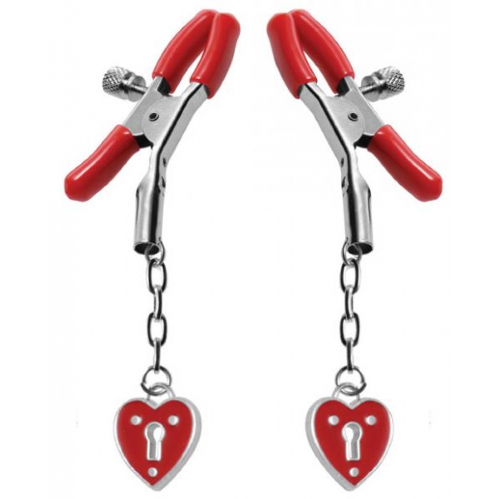 Charmed Heart Padlock Nipple Clamps - Red