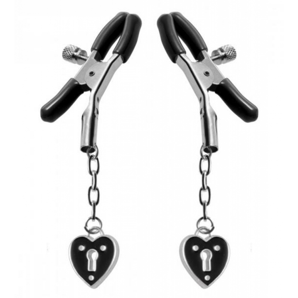 Charmed Heart Padlock Nipple Clamps - Black