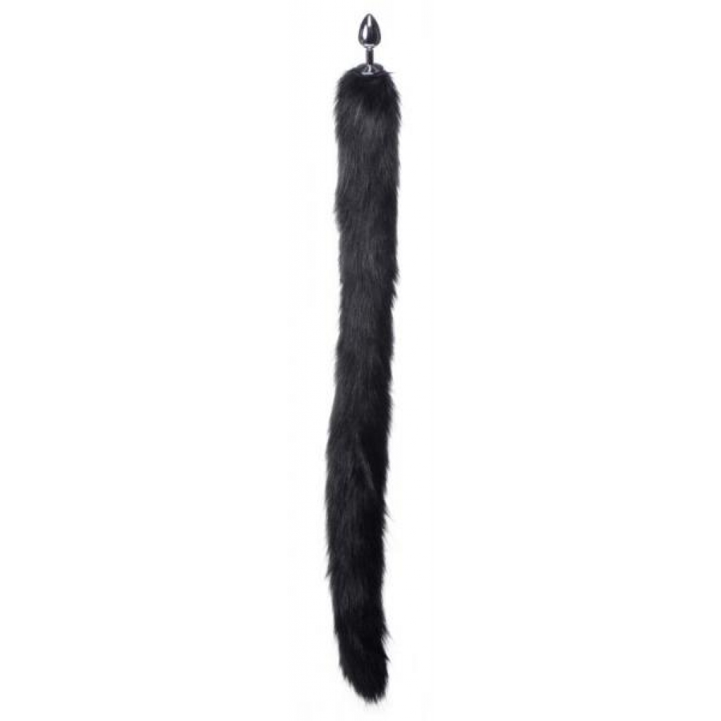 Extra Long Mink Tail Metal Anal Plug - Black