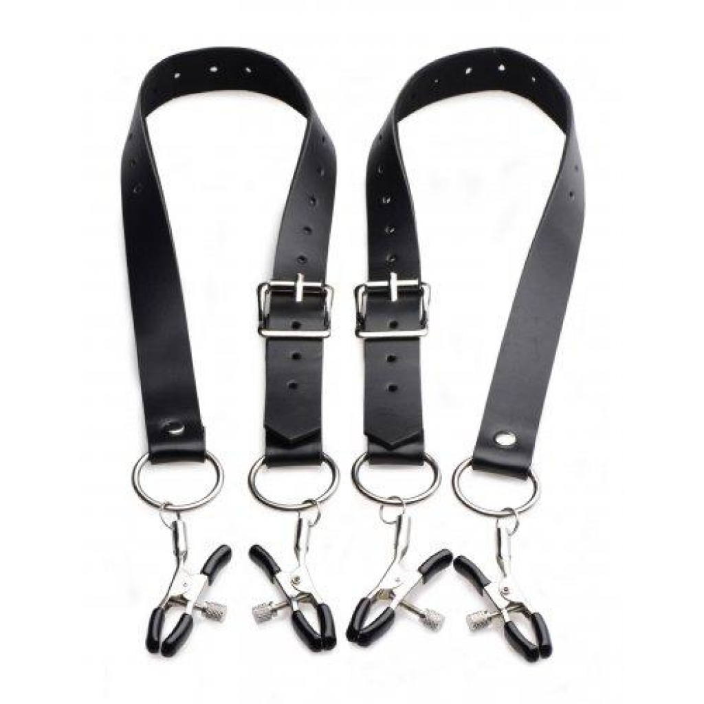 Spread Labia Spreader Straps with Clamps - Black