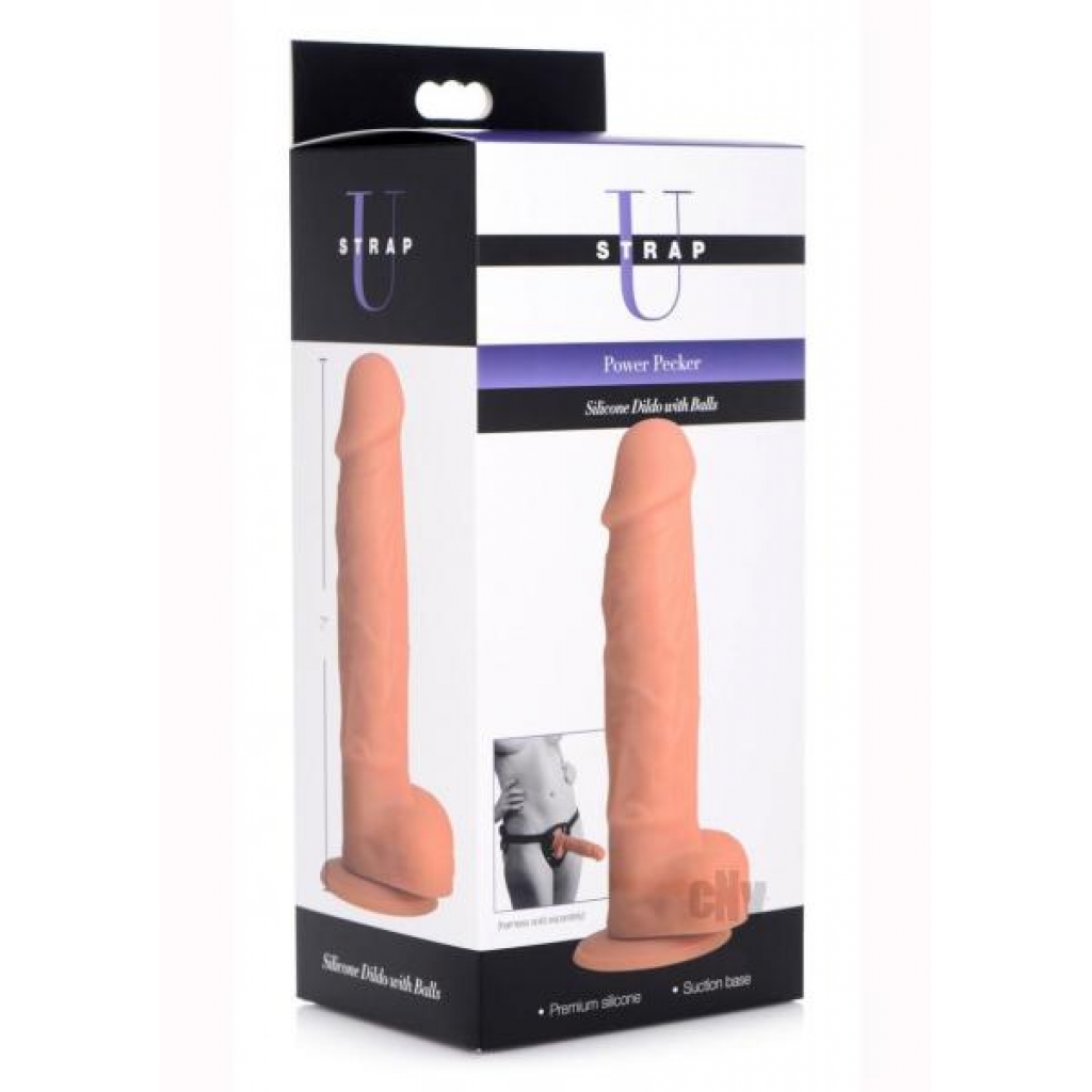 Strap U Silicone Dildo with Balls - Flesh Beige