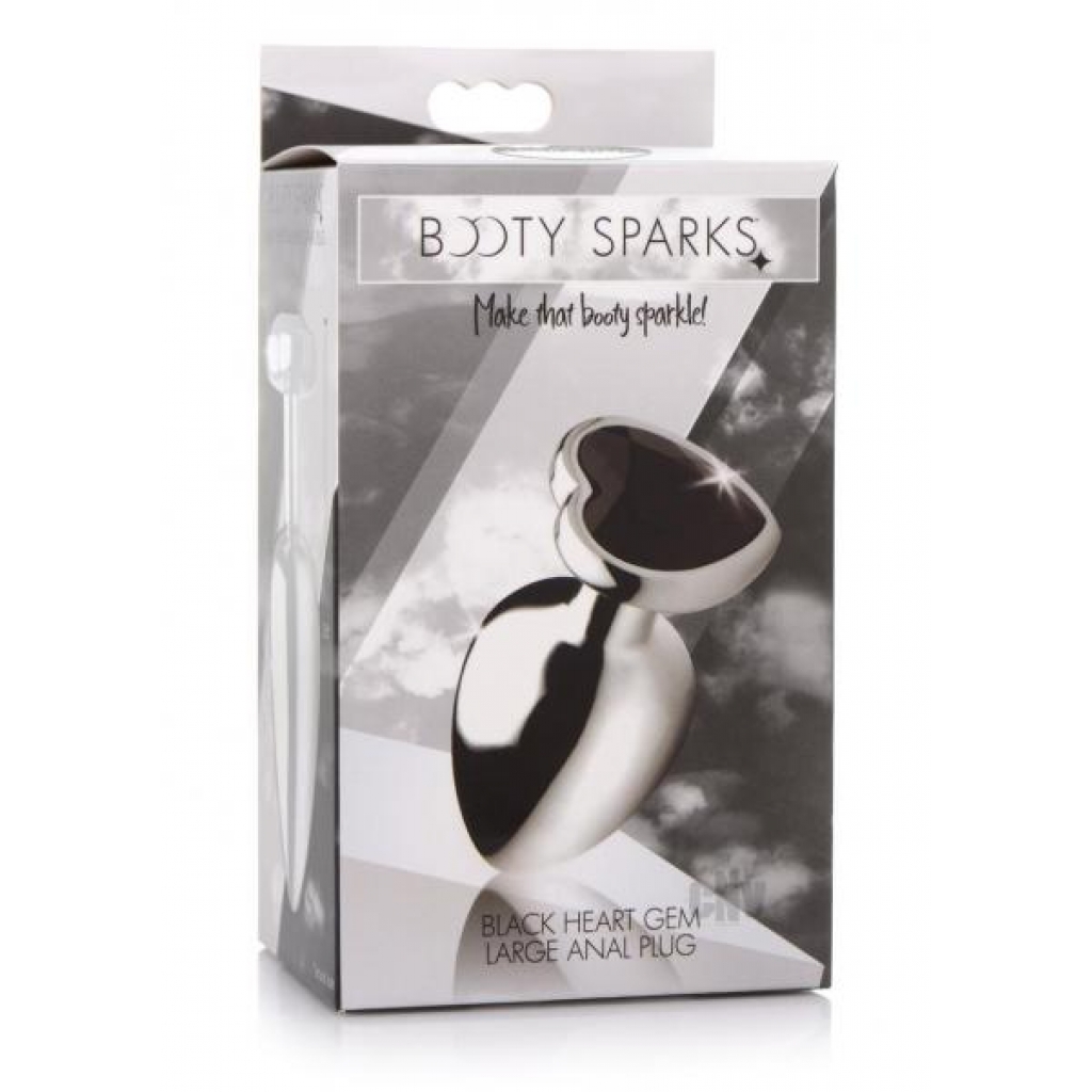 Booty Sparks Large Black Heart Gem Plug - Silver