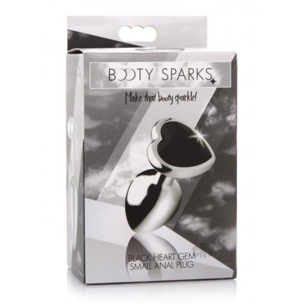 Booty Sparks Black Heart Gem Plug - Silver Small