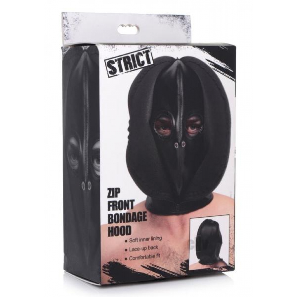 Strict Zip Front Bondage Hood - Sensory Black