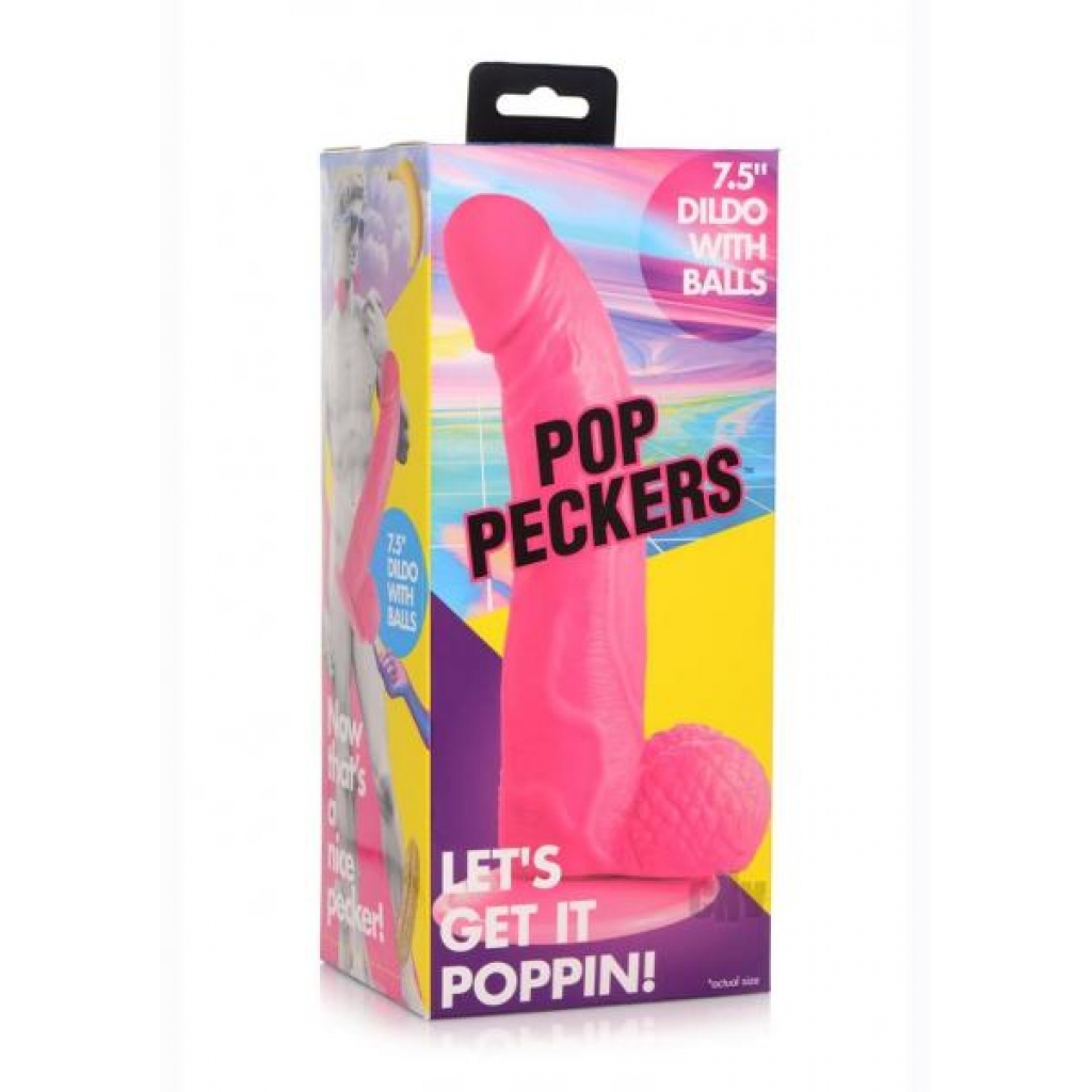 Pop Peckers Dildo with Balls - 7.5 Inch - Pink