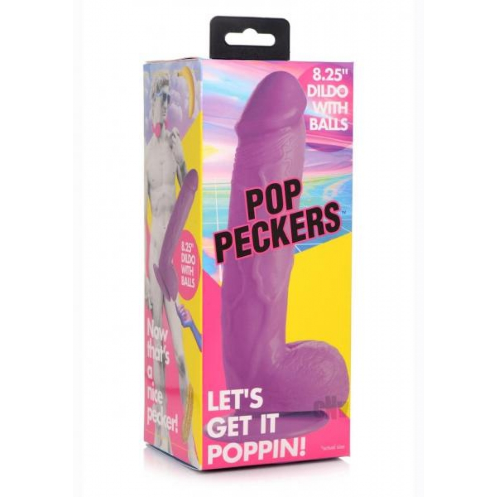 Pop Peckers Dildo with Balls - 8.25 Inches - Purple