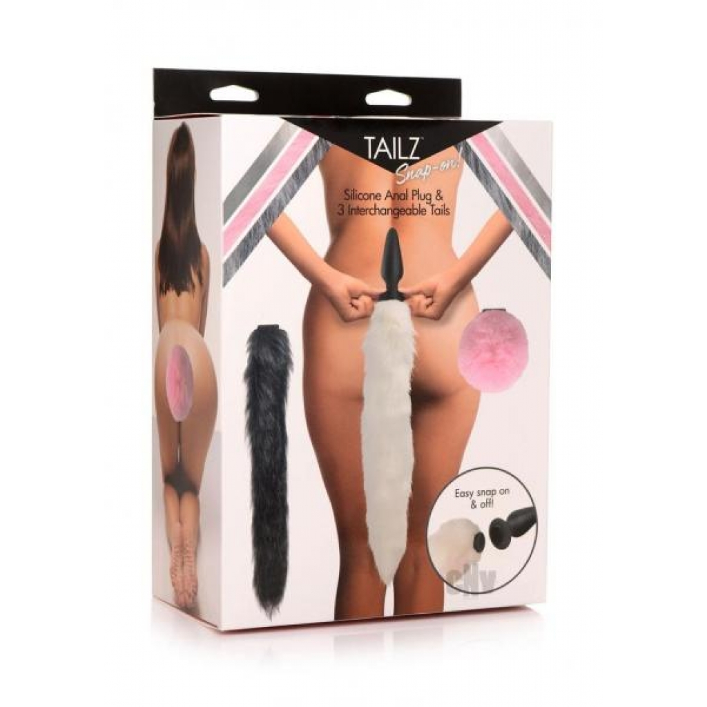 Tailz Silicone Anal Plug and 3 Tails Set - Black