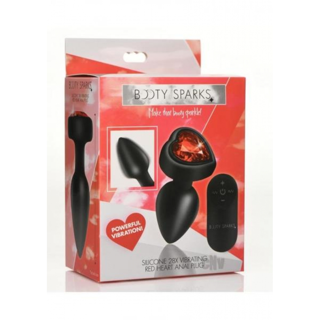 Booty Sparks Red Heart Plug with Remote - Small - Black