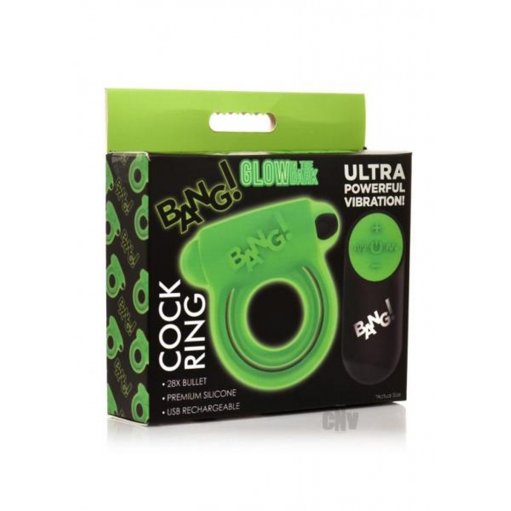 Bang 28x Gitd Cock Ring with Remote Green