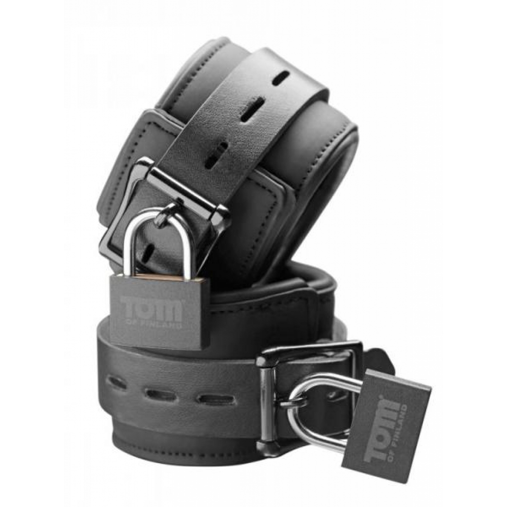 Tom of Finland Neoprene Wrist Cuffs with Locks - Black