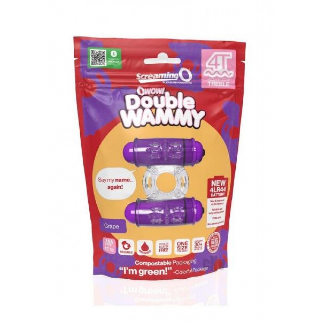 4T Double Wammy Vibrating Ring - Grape Purple