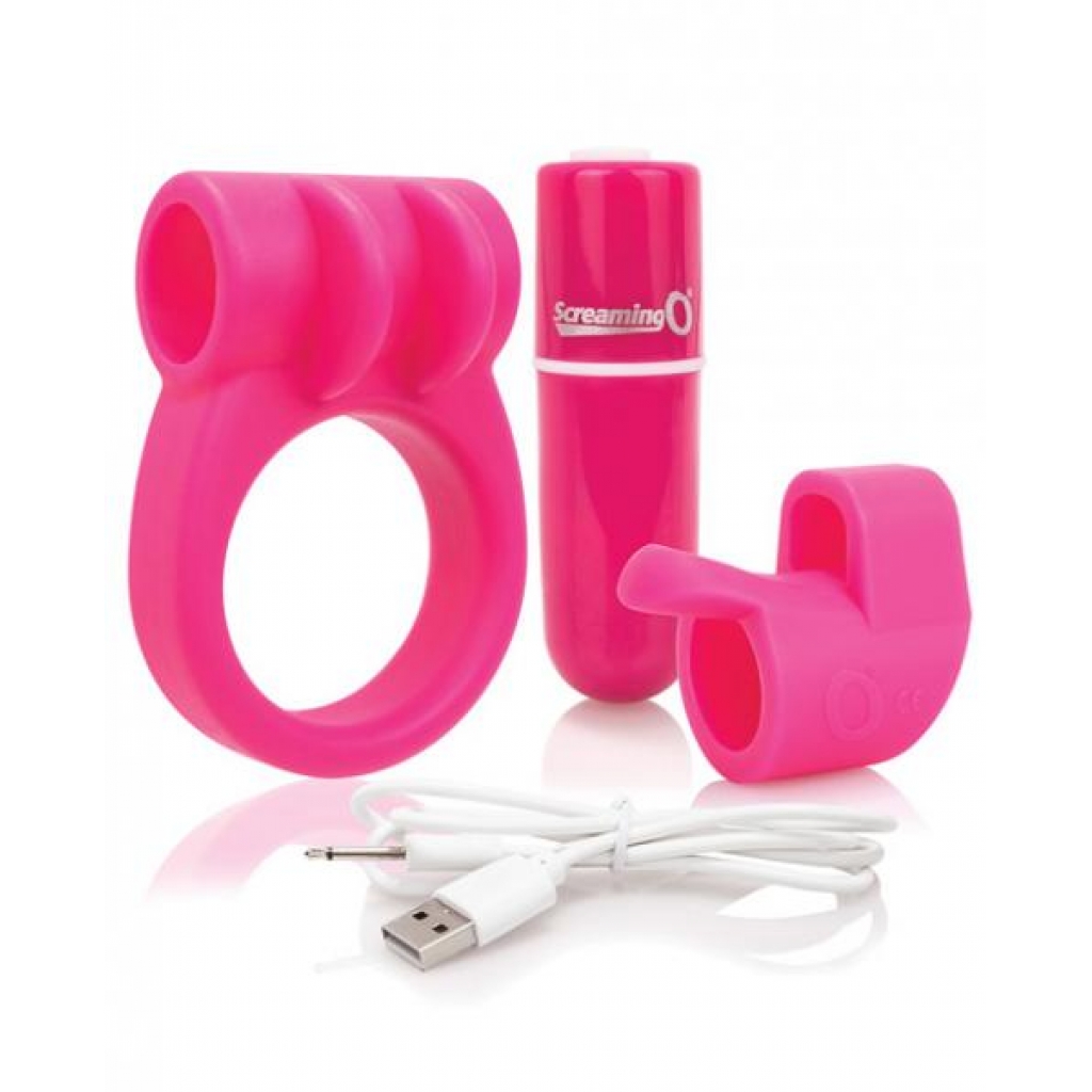 Charged Combo Kit: 1 Cock Ring & Finger Sleeve - Pink