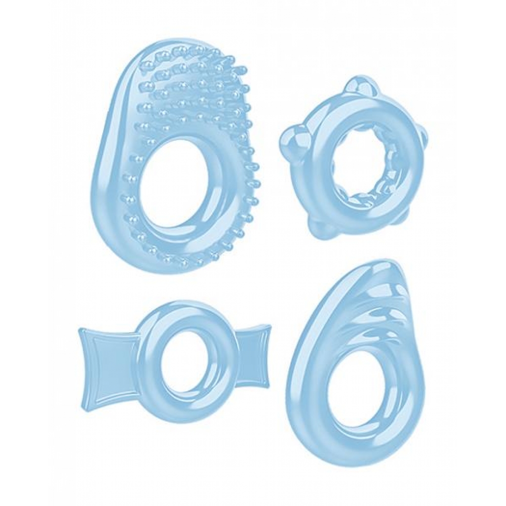 Four Distinct Cock Rings Set - Blue