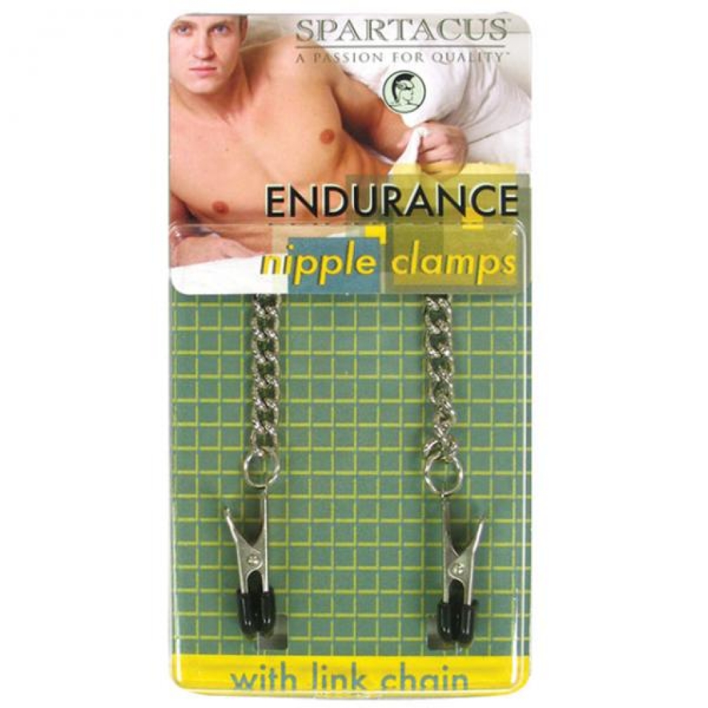 Spartacus Endurance Nipple Clamps with Curbed Chain - Silver