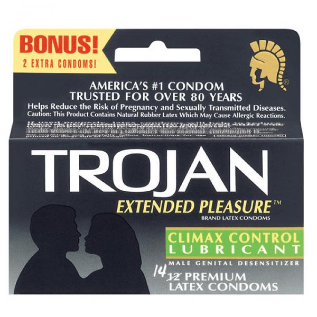 Trojan Extended Pleasure Condoms with Climax Control Lubricant - 14 Count