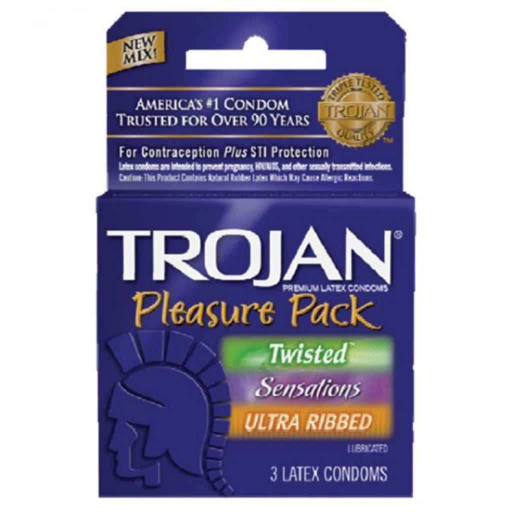 Trojan Pleasure Pack - 3 Premium Lubricated Latex Condoms