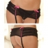 Rene Rofe Crotchless Mesh Skirted Thong with Garters - Black