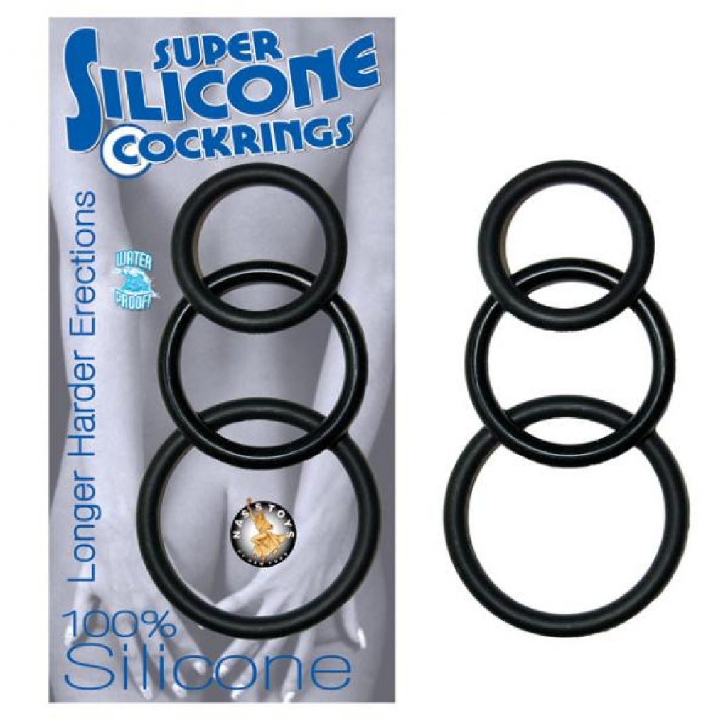 Super Silicone Cockrings - 3 Pack (Black)