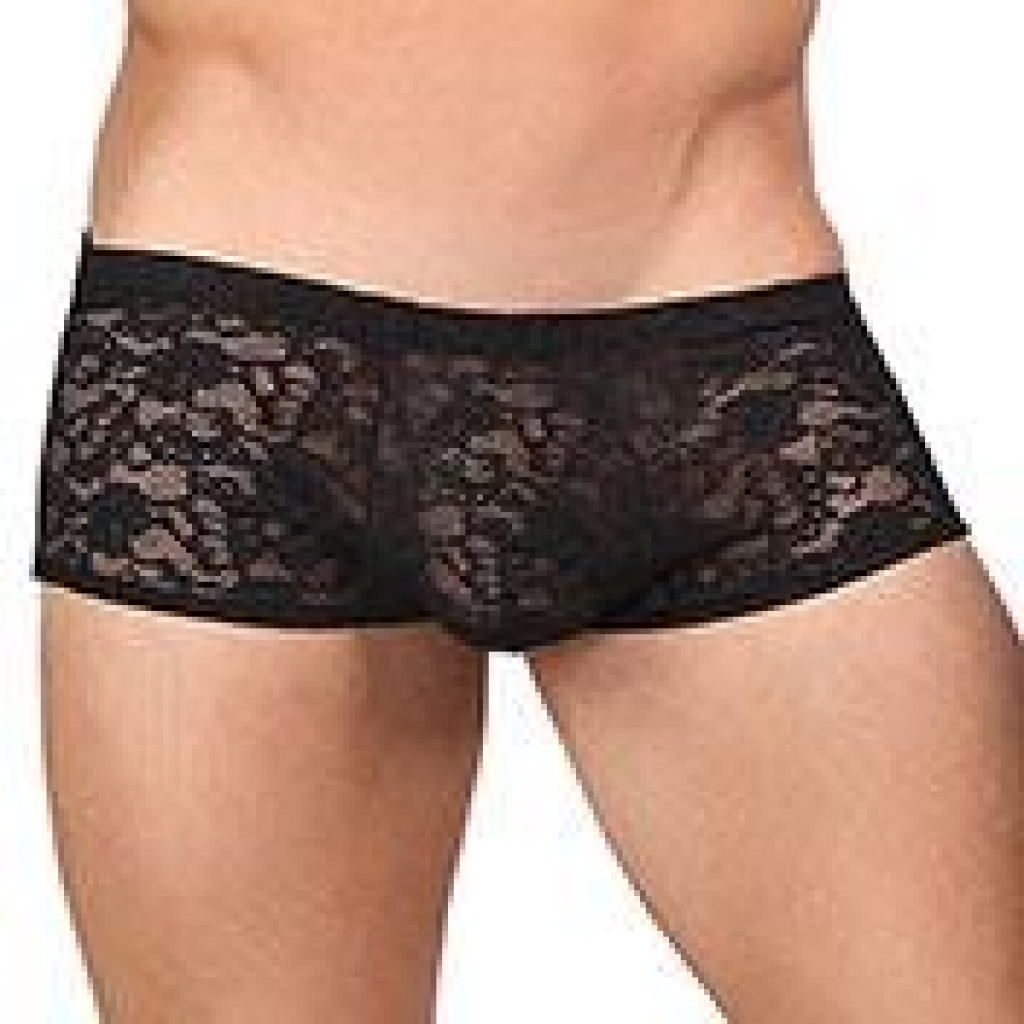 Male Power Stretch Lace Mini Short - Black