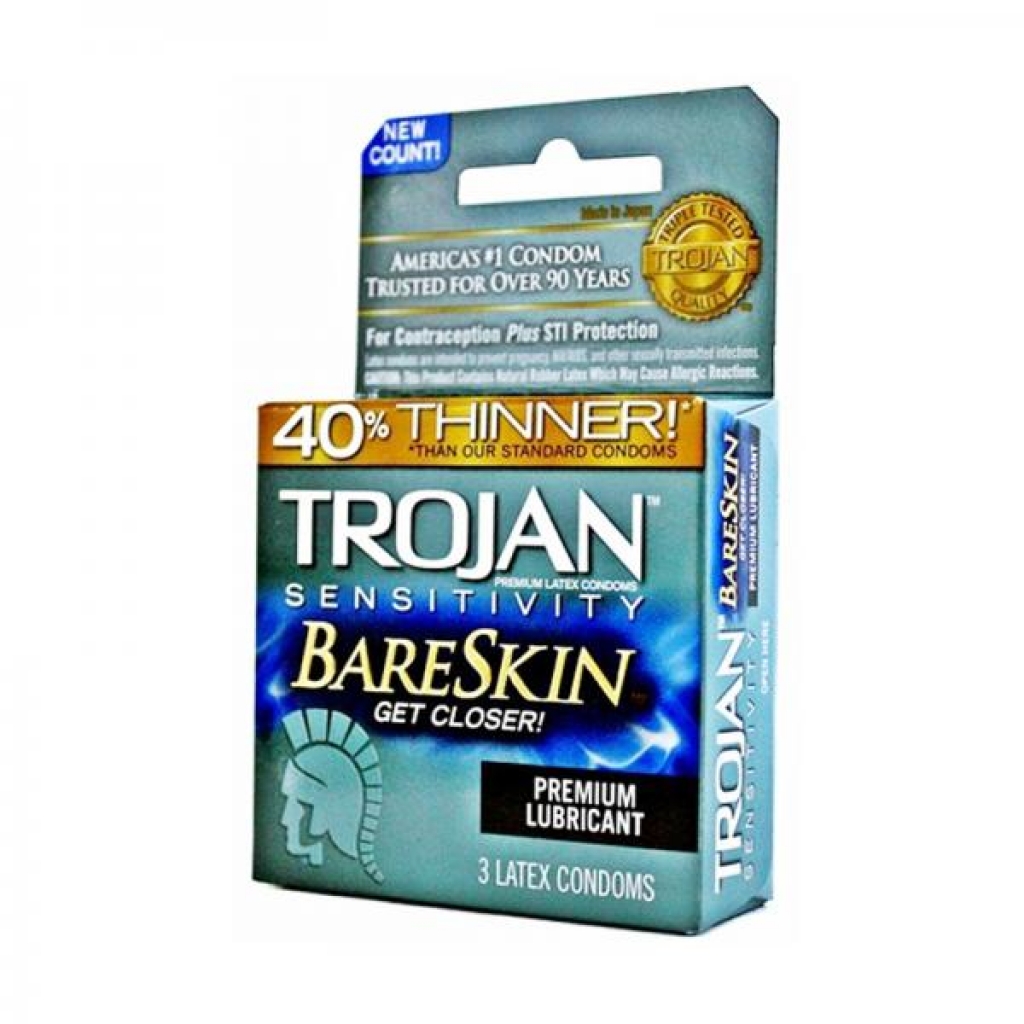 Trojan Bareskin Latex Condoms - 3 Pack, Clear