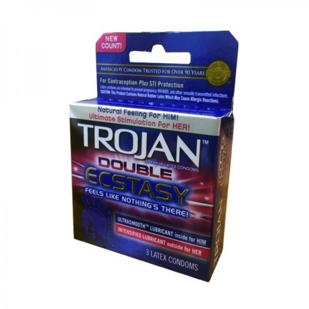 Trojan Double Ecstasy 3 Pack Latex Condoms - Clear