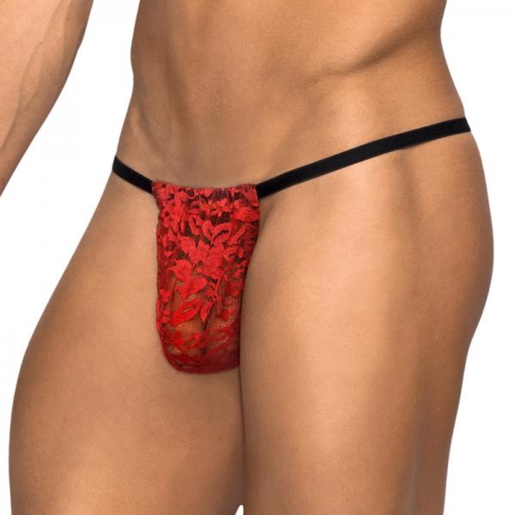 Male Power Stretch Lace Posing Strap - Red