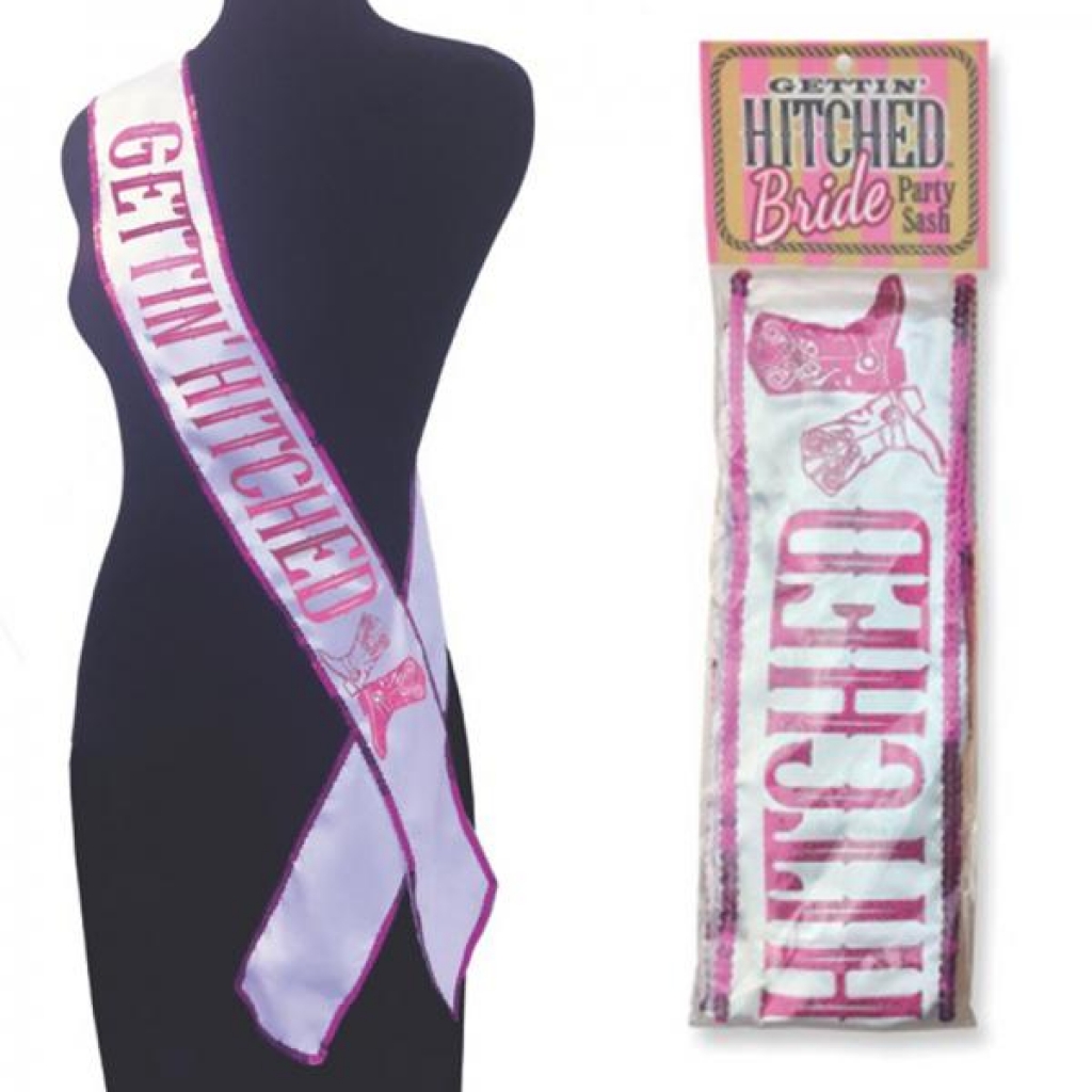 Gettin Hitched Bride Party Sash - White