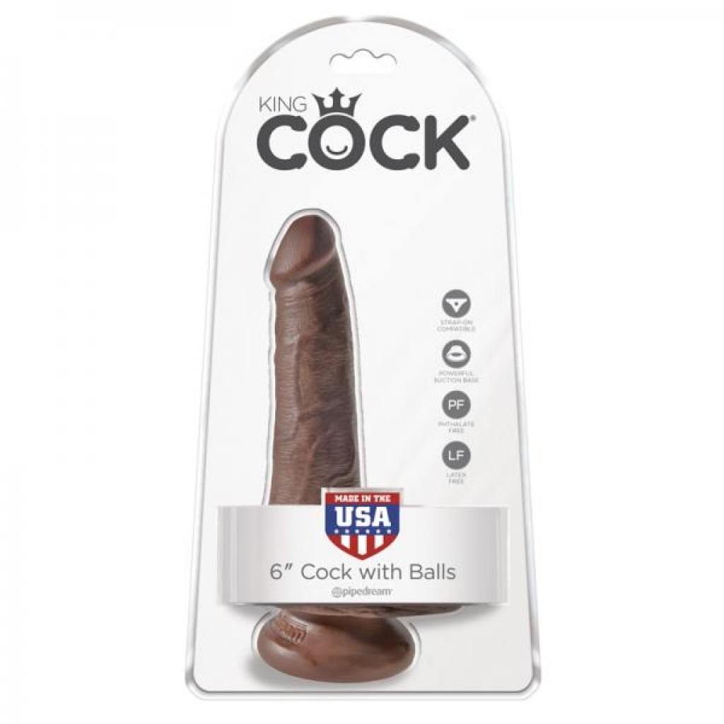 King Cock 6in Dildo with Balls - Brown