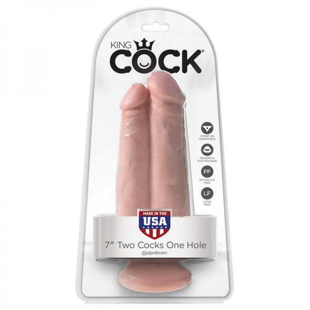 King Cock 7-Inch Two Cocks One Hole - Flesh Beige