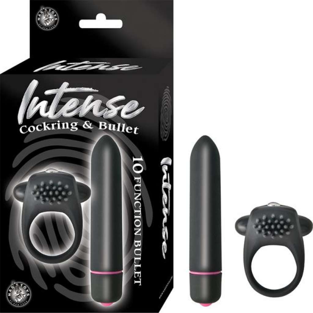 Intense Cockring and 10 Function Bullet - Waterproof Black